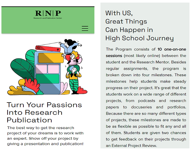 ▲ 고등학생을 대상으로 논문 컨설팅을 홍보하는 Research and Publication Center(RNP) (RNP 화면 갈무리)