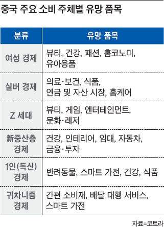 중국 주요 소비 주체별 유망 품목 /코트라