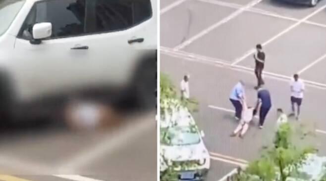 지난 2일 오후 12시쯤 중국 허베이성 탕산시 한 공공 실내 수영장 주차장에서 한 남성이 여자친구를 차량으로 여러 번 들이받아 숨지게 하는 사건이 발생했다./사진=웨이보