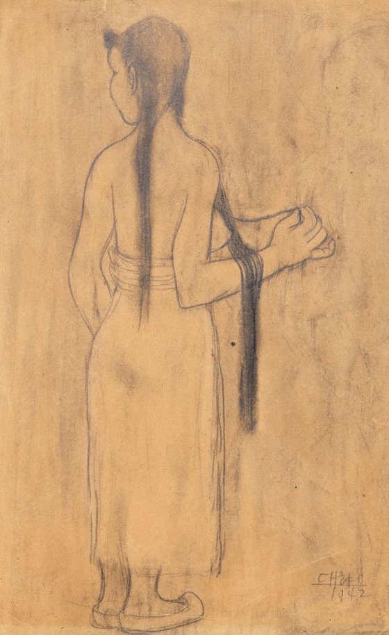 이중섭, 여인, 1942, 종이에 연필, 41,2x23.6cm. 이건희컬렉션.[사진 국립현대미술관]
