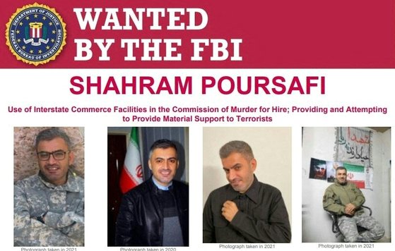 미국 연방수사국(FBI)가 10일(현지시간) 공개한 샤흐람 푸르사피 수배 포스터. 그는 암살자를 고용해 존 볼턴 전 백악관 국가안보보좌관과 마이크 폼페이오 전 국무장관을 살해하려한 혐의를 받고 있다. AFP=연합뉴스