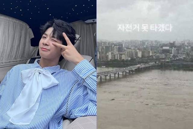 가수 정동원. 오른쪽 사진은 그가 지난 9일 인스타그램에 올린 폭우 관련 게시물. 정동원 인스타그램