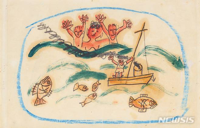 [서울=뉴시스]현해탄〉, 1950년대 전반, 종이에 펜, 유채, 크레용, 13.7×21.5cm. 국립현대미술관 이건희컬렉션.