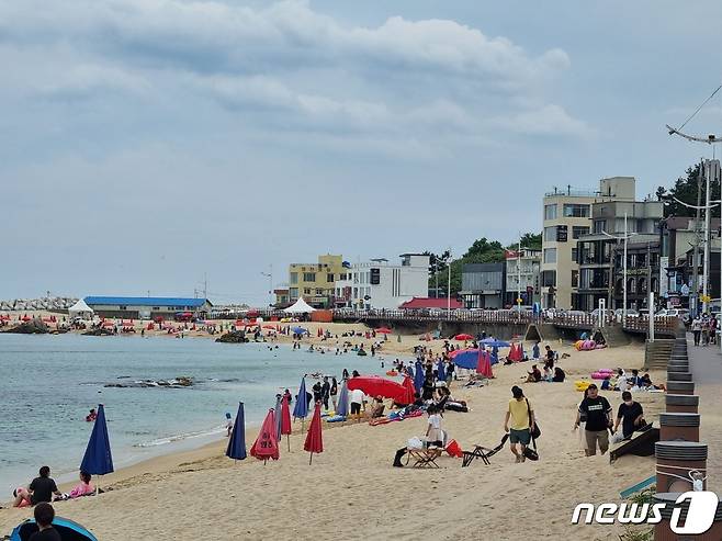 광복적 연휴인 15일 강원 강릉 영진해변을 찾은 피서객들이 막바지 피서를 즐기고 있다.2022.8.15/뉴스1 윤왕근 기자