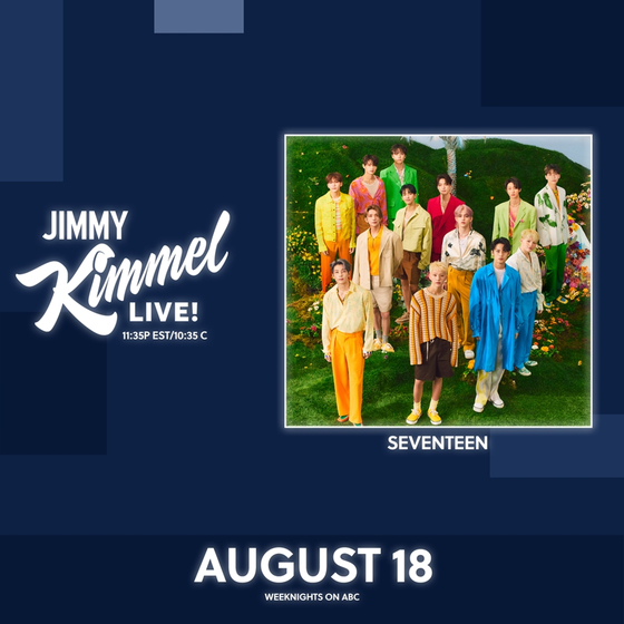 Boy band Seventeen will perform on the ABC late-night talk show “Jimmy Kimmel Live!” on Thursday, according to Pledis Entertainment on Aug. 18. [PLEDIS ENTERTAINMENT]