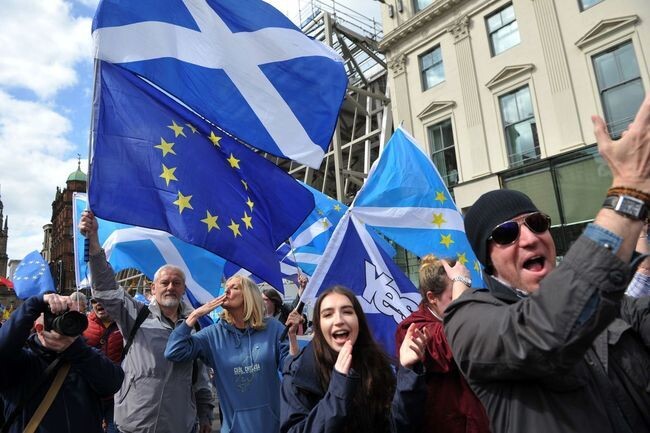 스코틀랜드 글래스고에서 분리독립 지지 시위가 열리고 있다. 2019년 5월 4일 촬영. 글래스고/AFP 여합뉴스
