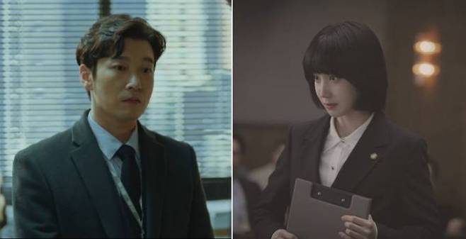 tvN ‘비밀의 숲’ 속 황시목(조승우·왼쪽)과 우영우. ‘비밀의 숲’ 방송 캡처, 에이스토리·KT스튜디오지니·낭만크루
