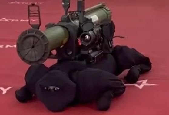 15일 러시아 무기박람회 '국제군사기술포럼 ARMY 2022'에 등장한 M81 사족 로봇 개. 공개 후 러시아가 중국산 로봇을 사들여 로켓을 장착했다는 의혹이 일었다. 사진= Geopolitics & Empire 트위터 캡처