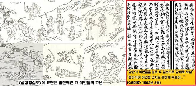 <쇄미록>은 임진왜란 중 여성들이 당한 고난을 생생한 필치로 전했다. 여성들은 차마 필설로 표현할 수 없을 정도로 왜군에 의해 능욕을 당한채 죽음을 당하거나 자결을 택했다. 더러는 일본으로 끌려가기도 했다.