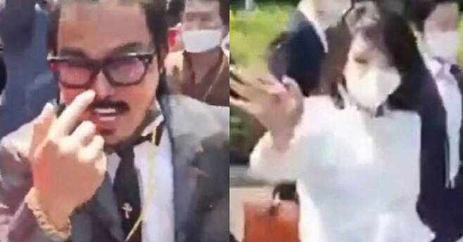 안씨가 5월10일 대통령 취임식 당시 김건희 여사와 인사를 나눴다는 제스처를 취하는 모습.