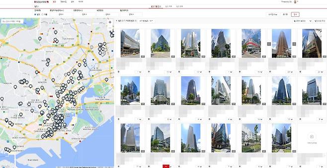 알스퀘어가 구축한 싱가포르의 상업용 부동산 데이터베이스(DB)를 활용해 검색한 모습./ 알스퀘어 제공