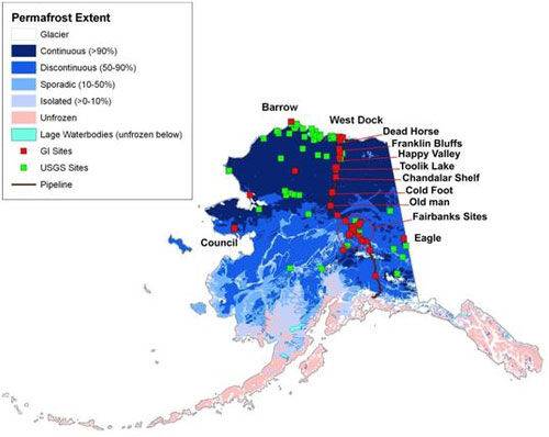 알래스카의 영구동토층 분포 (사진=페어뱅크스 알래스카주립대 김용원 교수 제공, 연합뉴스)