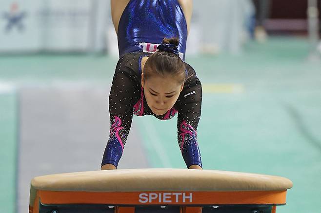 여자일반부 도마 결승에서 여서정이 연기를 펼치고 있다. (울산=연합뉴스)