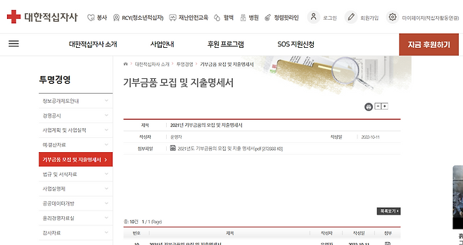 13일 대한적십자사 홈페이지 갈무리.