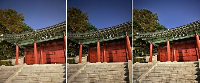 (왼쪽부터)아이폰12 프로, 아이폰14 플러스, 아이폰14 프로로 촬영한 사진. 계단의 얼룩을 보면 아이폰12 프로에 비해 아이폰14 플러스·프로가 피사체의 디테일을 더 명확히 표현하는 것을 확인할 수 있다. 그리고 아이폰14 프로로 촬영한 사진이 플러스 모델에 비해 더 밝고 또렷했다./사진=백유진 기자 byj@