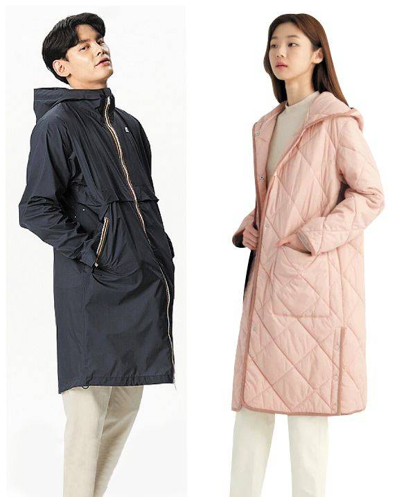 갑자기 추워진 날씨에 비바람도 예정 없다. 한겨울 중무장이 부담스럽다면 가벼운 ‘무장’이 필요한 시점. 보통 점퍼 형태로 입던 바람막이나, 일명 ‘깔깔이’로 불리는 퀼팅 재킷도 롱코트 스타일로 도전! /까웨·빈폴 레이디스