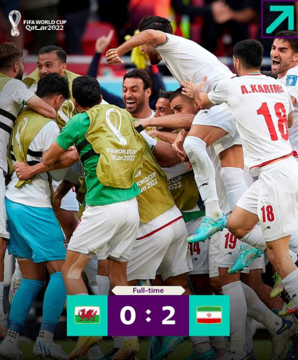 웨일스는 25일(이하 한국시간) 카타르 알라얀의 아흐마드 빈 알리 스타디움에서 열린 이란과의 '2022 국제축구연맹(FIFA) 카타르 월드컵' 조별리그 B조 2차전에서 0-2로 패했다. 사진｜FIFA 공식 SNS 캡처