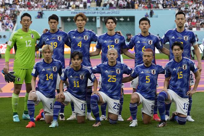 2022 FIFA 카타르월드컵 독일과의 E조 조별리그 1차전에 출전한 일본 대표팀 선수들. (사진=AP Photo/뉴시스)