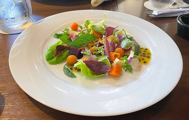 제레미 시게카네 셰프의 채소 샐러드. /사진= 강예신 여행+ 기자