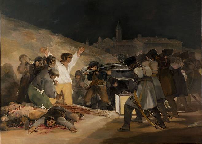 고야의 ‘1808년 5월3일의 학살’. 프랑스 군대가 스페인 민병대를 진압하는 모습을 담았다. ⓒWikipedia
