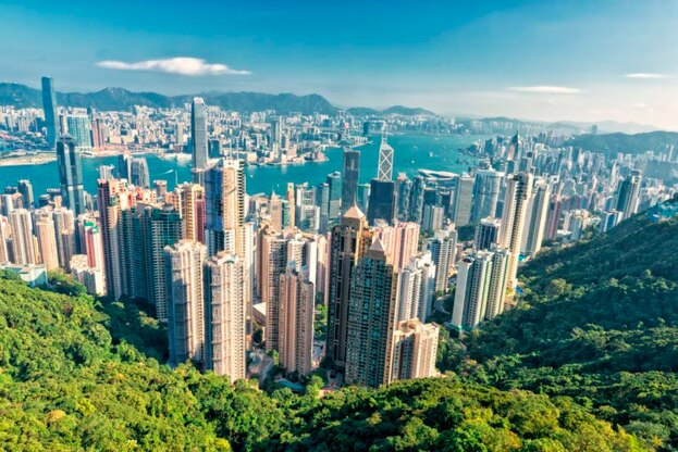 빅토리아 피크에서 바라본 홍콩의 빌딩숲.