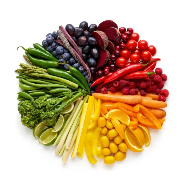 항산화 영양소가 풍부한 채소와 과일을 무지개처럼 다양한 색으로 구성하면 건강에 좋다./사진=클립아트코리아