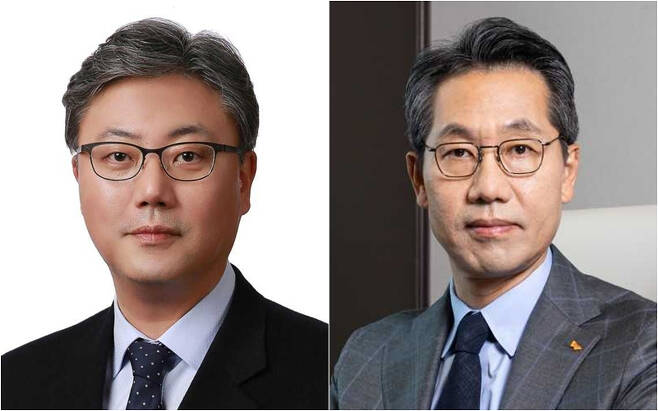SK Square CEO Park Sung-ha (left) and SK Biopharmaceuticals CEO Lee Dong-hoon