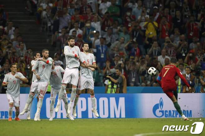 크리스티아누 호날두가 월드컵, 유럽축구선수권대회에서 기록한 프리킥 득점은 1골이었다. ⓒ AFP=뉴스1