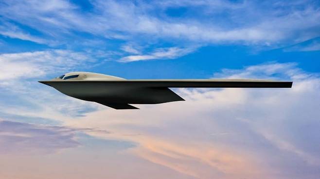 미 공군이 개발 중인 차세대 디지털 폭격기 'B-21 레이더'의 비행 상상도.