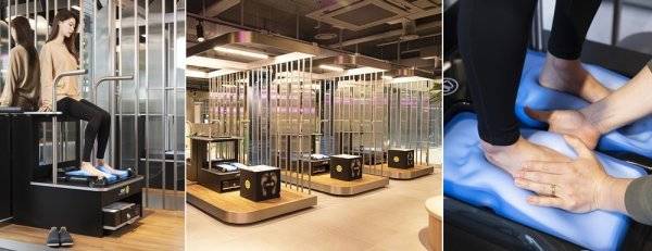 프랑스 프리미엄 인솔 ‘시다스’는 발 전문가인 마스터들이 사람마다 각기 다른 개개인의 발모양을 정밀하게 체크해 소비자에게 ‘맞춤
깔창’을 제공한다. 소비자의 발 모양을 체크하고 있는 모습과 월터워커 시다스 일원점의 내부(오른쪽 사진). 사진제공|월터워커
시다스