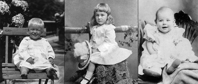 19세기 말~20세기 초에 촬영된 사진 속 아기들이 드레스를 입고 있다. 왼쪽부터 엘리자베스 2세 여왕의 부군인 필립공, 미국 32대 대통령인 프랭클린 루스벨트, 마초로 유명한 미국의 소설가 어니스트 헤밍웨이다. 위키피디아