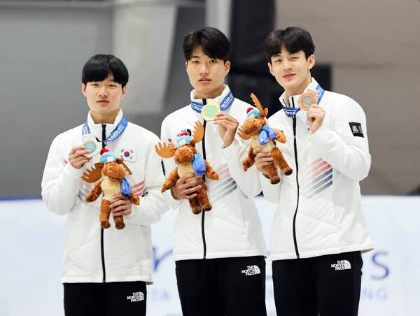 남자 쇼트트랙 1,500m 석권, 김태성(21, 단국대) 이 금메달, 이정민(20, 한체대)이 은메달, 장성우(20, 고려대)가 동메달을 획득.(사진제공=대한체육회)