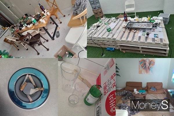 파티룸을 이용한 손님들이 객실을 엉망진창으로 만들고 도주해 사장이 분노했다. 사진은 사장이 카페에 공개한 엉망이 된 파티룸 사진. /사진=네이버 카페 '아프니까 사장이다' 캡쳐
