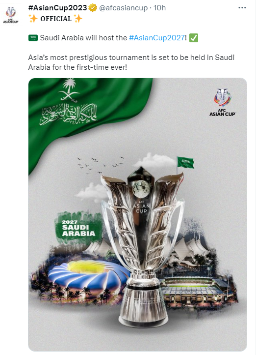 사우디아라비아가 오는 22027 아시아축구연맹(AFC)  아시안컵 개최지로 결정됐다. /사진=AFC 공식 트위터