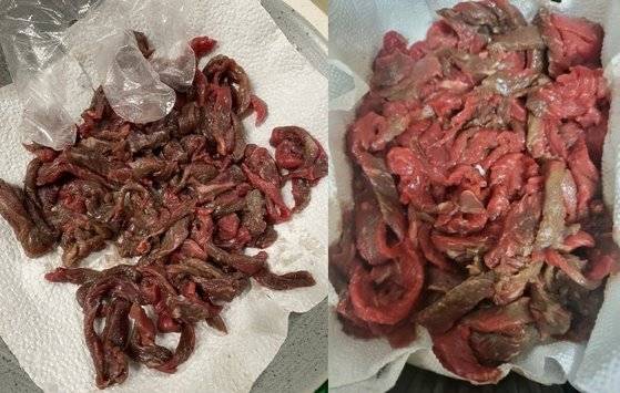 인터넷 쇼핑몰에서 특가로 판매한 육회를 먹고 배탈과 구토 증상에 시달렸다는 호소가 잇따르고 있다. 사진 온라인 커뮤니티