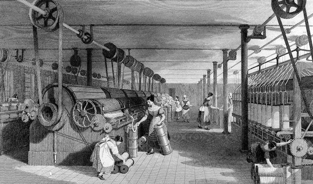 산업혁명이 발흥한 18세기 영국 모습. 직물 공장에 방직기가 설치돼 생산성이 크게 높아졌다./조선일보DB