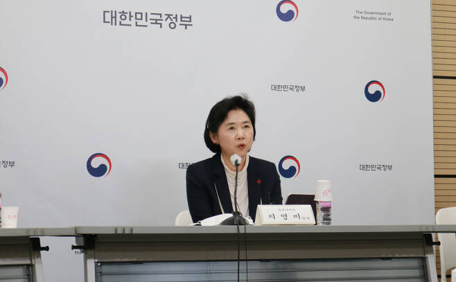 Jee Young-mee, the head of the Korea Disease Control and Prevention Agency, speaks during a press conference on Tuesday. (Korea Disease Control and Prevention Agency)