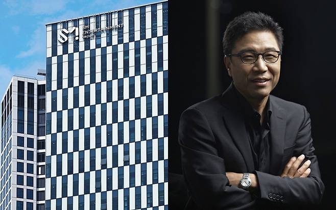 An exterior view of SM Entertainment headquarters in Seongsu-dong, eastern Seoul (left) and SM Entertainment's chief producer and founder, Lee Soo-man (SM Entertainment)