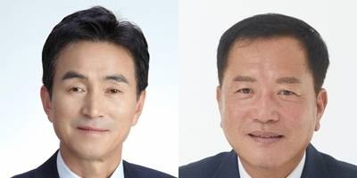 왼쪽부터 흥천농협 이재각(61) 현 조합장, 권오승(61) 전 조합장.