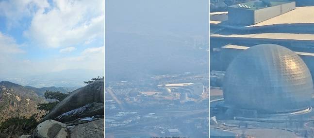 갤럭시S23 울트라로 촬영한 사진. 왼쪽부터 1배, 30배, 100배줌. 서울랜드의 지구별이 선명하게 보였다./사진=백유진 기자 byj@