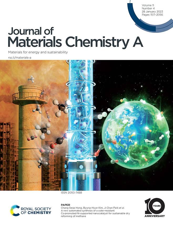 Journal of Materials Chemistry A(JMCA) 논문 10주년 기념 2023년 1월 호 표지. /한국에너지기술연구원 제공