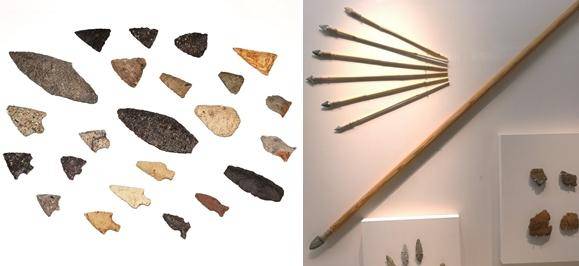 고산리유적 출토 돌촉과 돌창. 오른쪽은 화살대와 나무창에 돌화살촉이 장착된 모습. 제주문화유산연구원 제공