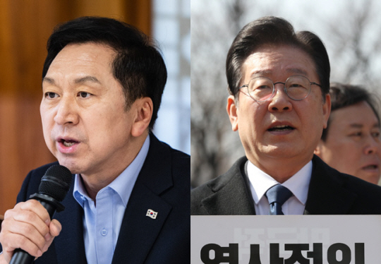 김기현(왼쪽) 국민의힘 대표와 이재명 더불어민주당 대표. 연합뉴스 뉴시스