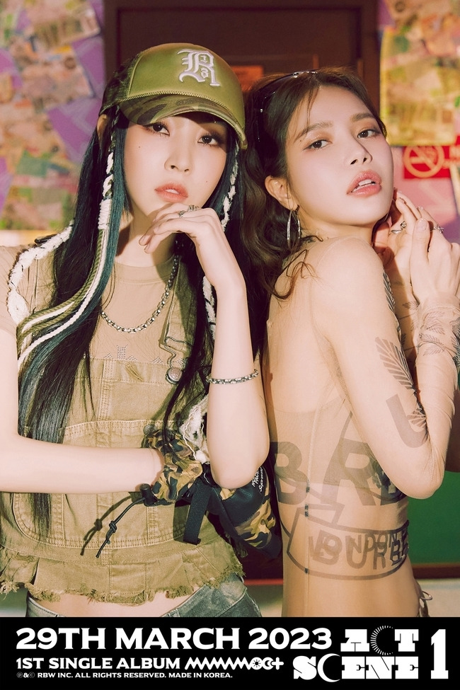 MAMAMOO + showed a hip visual.MAMAMOO+ (Sola, Moonbyul) posted a teaser image for the title track GGBB of their first single album ACT 1, SCENE 1 on its official SNS at 0:00 on March 22.MAMAMOO + in the public release photo poses in front of the Artist waiting room corridor, wearing a vintage camouflage pattern costume.In particular, Sola has a see-through look and a hippie-style style, and Moonbyul has attracted attention with its military cap hat and braided hair.MAMAMOO+ released Chico Malo, a new song that combines Koreas style and beauty, on March 21st.Korean traditional music Al-Anon / Alateen combined with the beat and MAMAMOO +s strong energy gave listeners a thrilling pleasure.The music video, which was released publicly along with the sound recordings, boasted a conceptual appeal with Korean accessories such as Hanbok, Gayageum, and folding screens, which are impressive with intense color contrasts, including the Korean musician Junsu.MAMAMOO + then announced the transformation of the title song GGBB into a brilliant artist.ACT 1, SCENE 1 is the first single album released by MAMAMOO + in seven months after the release of the digital single Better.Like the album name, it will open a new 1 Act 1 with a more extended musical spectrum of Sola and Moonbyul in a colorful composition that looks like one pole.
