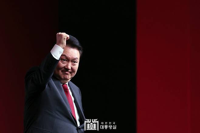 지난 8일 국민의힘 전당대회에 참석한 윤석열 대통령. 출처는 대통령실.