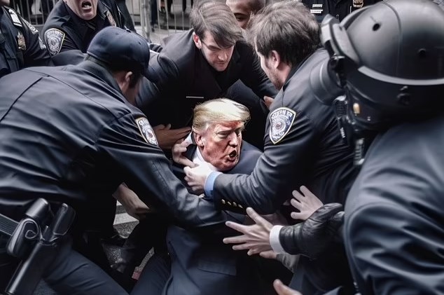 AI 기술로 경찰에 체포되는 도널드 트럼프 전 미국 대통령의 모습을 가짜 이미지로 제작했다.