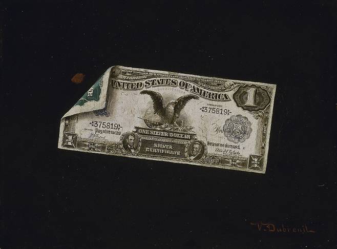 빅터 뒤브레일(Victor Dubreuil), 1달러 은화 증명서(One Dollar Silver Certificate), 캔버스에 유화, 22.9×30.5㎝, 1898~1900년경