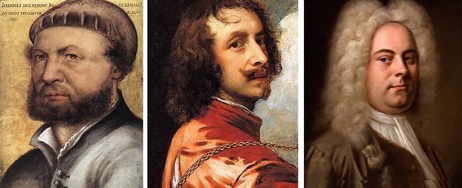 한스 홀바인(왼쪽부터), 안토니 반 다이크, 프리드리히 헨델 우피치 미술관, 개인, 국립 초상화 박물관 소장