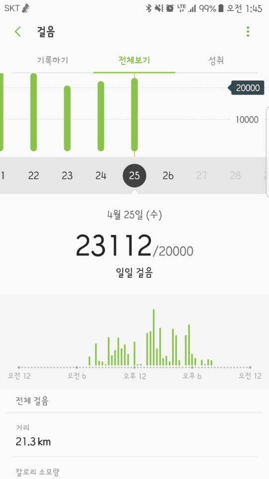 인천공항 경비 요원이 제공한 일일 활동량.