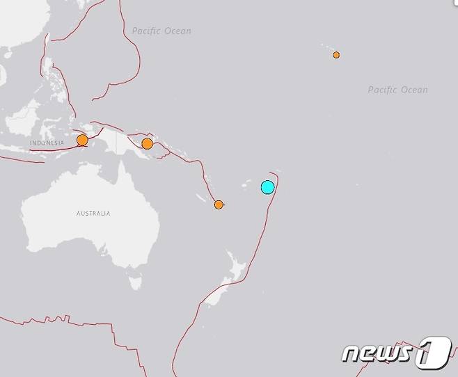 통가 누구알로파 북쪽 해역에서 27일 오후 1시11분(한국시간 오전 9시11분) 규모 6.0의 지진이 발생했다.(미 지질조사국 갈무리).